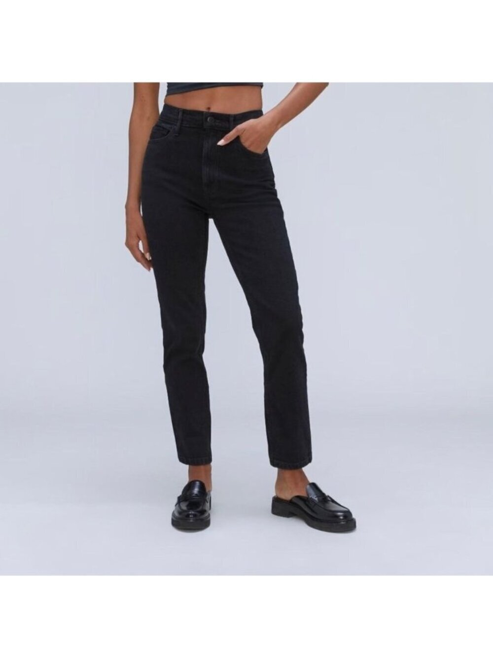 Everlane The Original Cheeky Jean  Black High Rise Straight Leg Crop Size 28